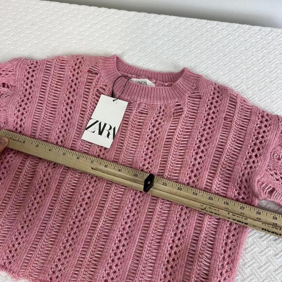 Brand New Zara Girl 8082/704 11-12 year old Pink Crochet Knit Sweater Top Boho - Picture 9 of 9